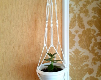 White macrame hanging planter 36 inches 3 mm Wall hanging Planter pattern Macrame plant holder Plant hanger Indoor or Outdoor decor