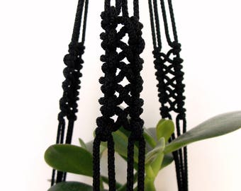 Negro mini macramé planta percha 20 pulgadas 3mm plantador colgante interior o exterior decoración pared colgante patrón flor maceta regalo idea