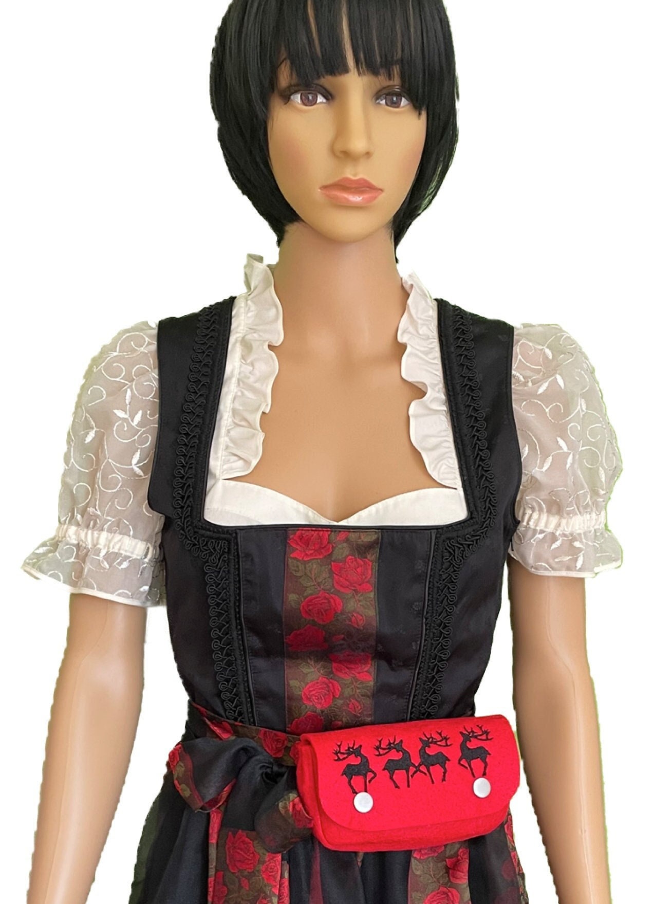 Felt belt bag with embroidered deer, traditional costume bag, dirndl bag
