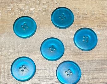 6 buttons with 4 holes in resin in skyblue dark - 25 mm