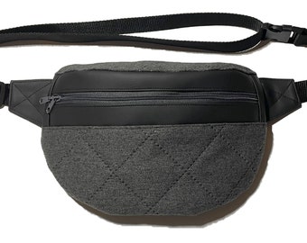 Men's Waist Bag Furniture felt and imitation leather, shoulder bag with zipper, Bum Bag, Waist bag
