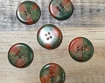 6 boutons avec 4 trous en résine en vert, cuivre et blanc