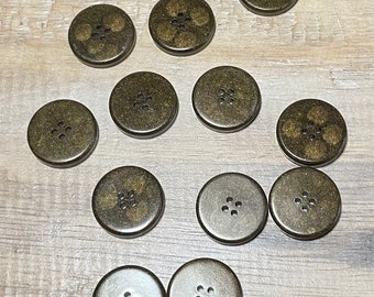 12 buttons with 4 holes in bronze resin, 25 mm diameter