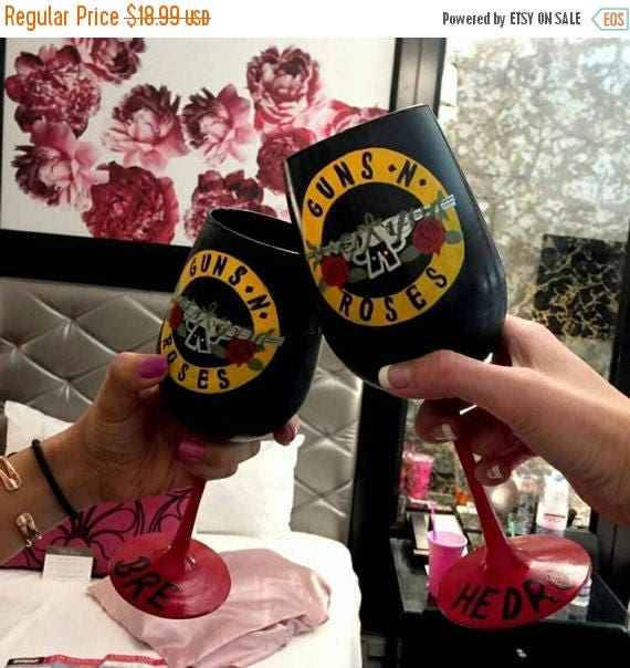 Hand Painted Guns N Roses 19 oz. Wine Glass/gift for her/gift Etsy