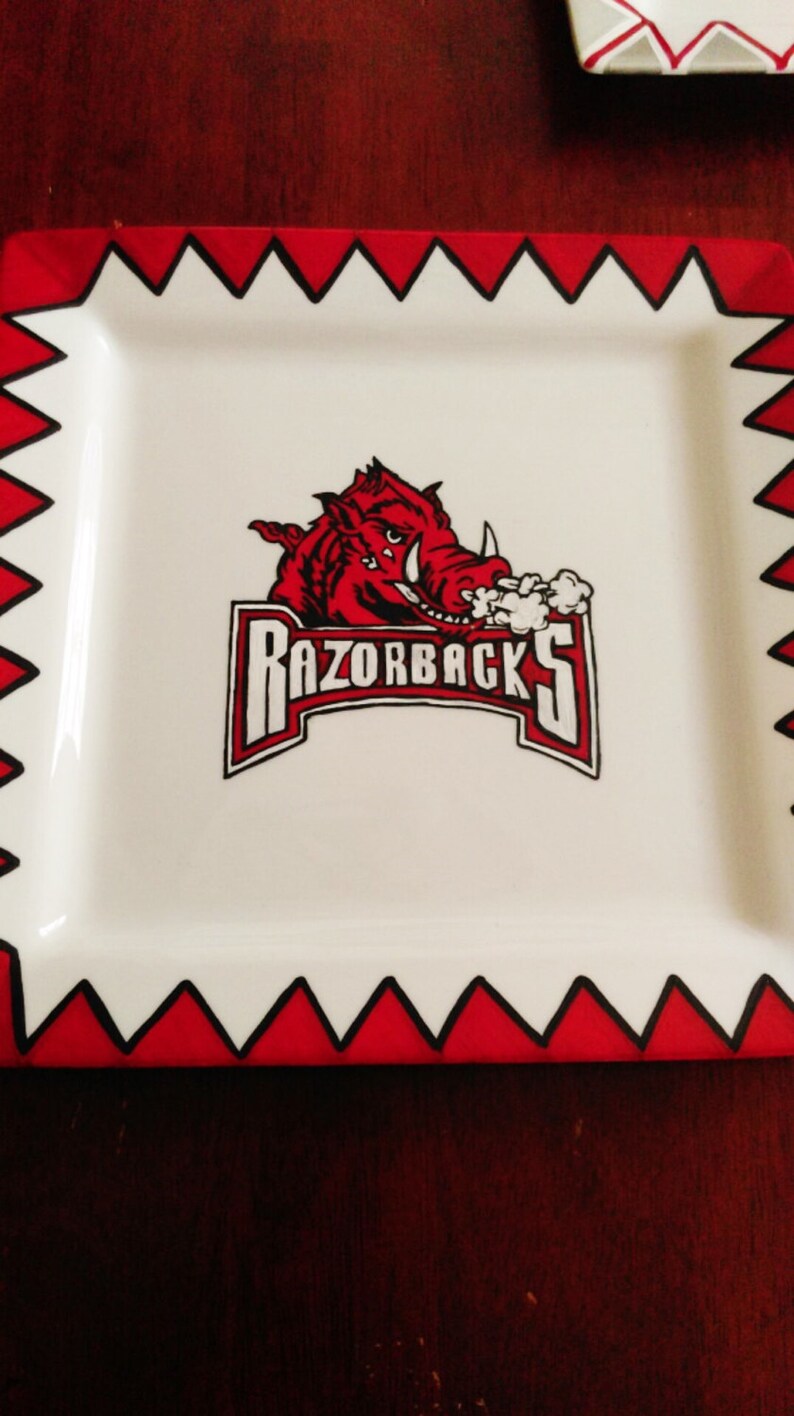 University Of Arkansas Razorbacks Hand Painted Plate