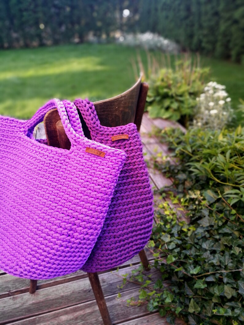 Shopping bag Knitted large summer bag Pouch Rope crochet bag Handmade sack Colored summer beach pouch Handmade boho bag Tote Macrame bag