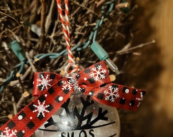 Personalized Snowflake Christmas Ball Ornament, Festive Ribbon
