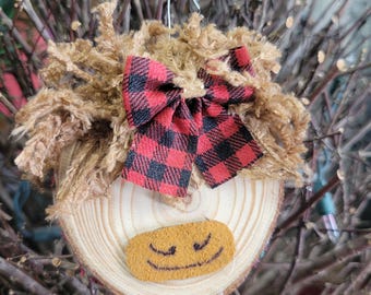 Highland Cow Wood Slice Christmas Ornament, Buffalo Plaid Bow