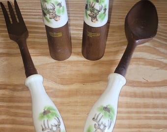 Vintage Deer Ceramic Salad Serving Set – Rustic Cabincore Decor