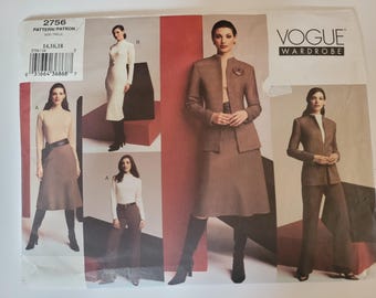 Vintage Vogue Wardrobe Pattern 2756, Jacket, Top, Dress, Skirt, Pants, Size 14-18
