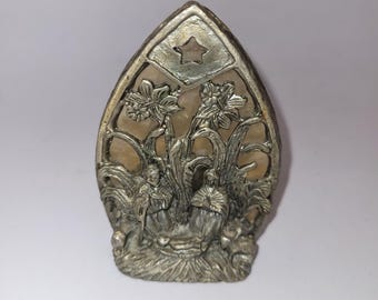 Rare Vintage Brass Nativity Scene Tealight Candle Holder Light * Nativity Set