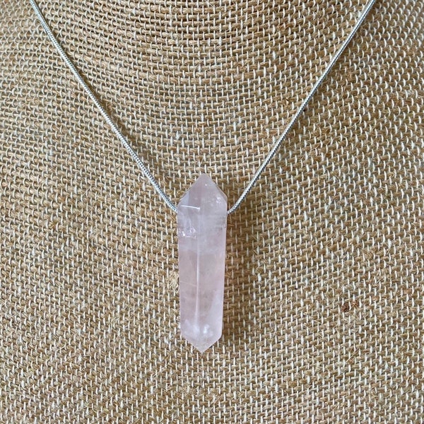 Rose Quartz Point Pendant Necklace | Heart Healing Crystal True Love Twin Flame Soulmate Drawing Heart Chakra Compassion Healing