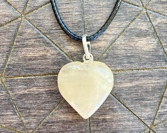 Golden Healer Quartz Heart Pendant Necklace | Black Cord