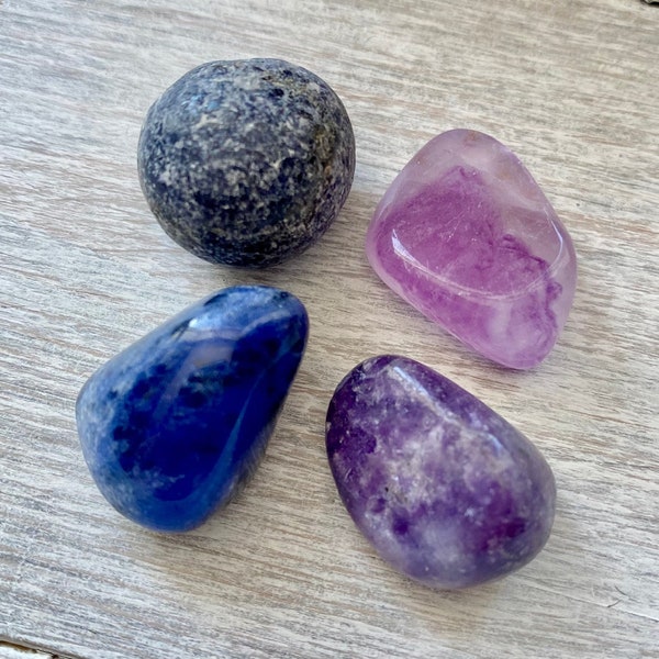 Third Eye Chakra Crystal Set | Lepidolite | Amethyst | Iolite | Lapis Lazuli Tumbled Stones | Brow Chakra