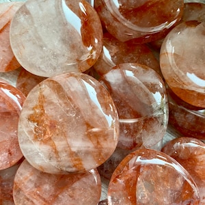 Strawberry Quartz Palm Stone | Pink Worry Gemstone Crystal | Red Hematoid Natural