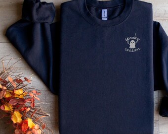 Spooky Season Ghost Embroidered Women's Sweatshirt, Cute Ghost Sweatshirt, Unique Halloween Sweatshirt, Halloween Ghost Crewneck