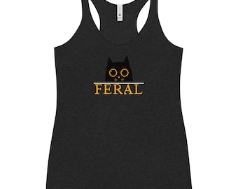 Feral Cat Spooky Season Women&#39;s Racerback Tank, Cat Lover Fitness Tank, Crazy Cat Lady, Woman&#39;s Athletic Top