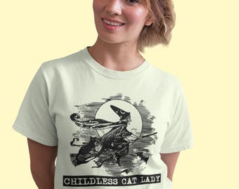 Childless Cat Lady Women's Tee, Halloween Vintage Witch Shirt, Spooky Season Vibes, Voting Shirt