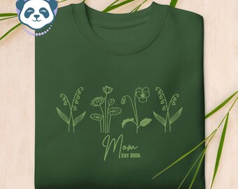 Personalized Birth Flower Embroidered Sweatshirt - Unique Mother's Day Gift - Momma Gift, Mama Sweatshirt