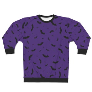 Bat Pattern Halloween Sweatshirt, Fall Clothing, Bat Lover Design, Unique Halloween Purple