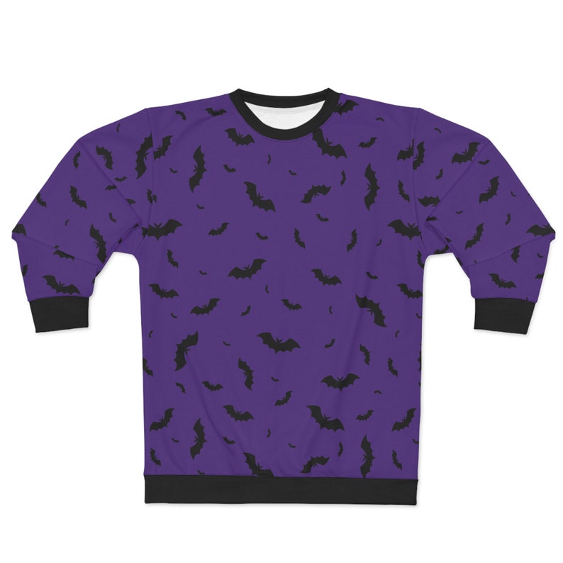 Bat Pattern Halloween Sweatshirt, Fall Clothing, Bat Lover Design, Unique Halloween Purple