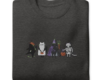 Adorable Cats in Halloween Costumes Embroidered Sweatshirt - Cozy Streetwear with Halloween Cat Designs, Halloween Unique Design