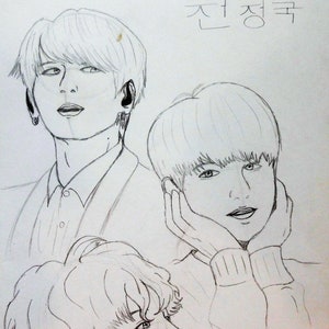 BTS Jungkook drawing fanart 11 x 14 inches | Etsy