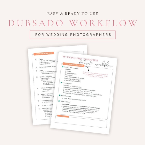 Wedding Photography Dubsado Workflow Guide - Streamlined Business Process for Wedding Photographers - Digital Download