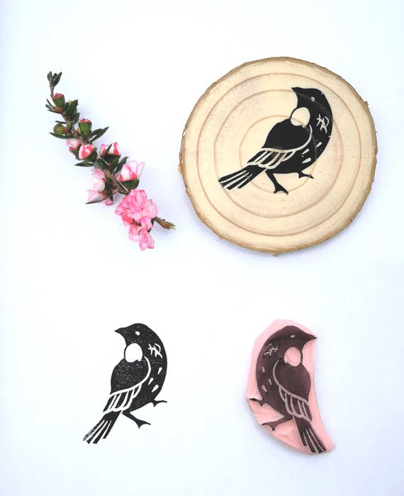 Hand carved rubber stamp NZ tui Etsy