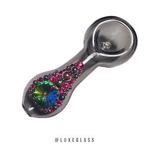 Translucent Black Glass Pipe with Authentic Swarovski Crystal