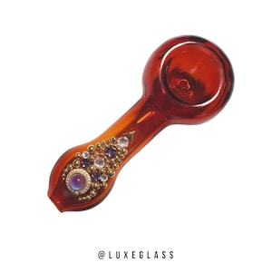Amber Glass Pipe with Moonstone and Swarovski Crystals.