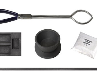 LAIAMER 7-Piece Graphite Metal Melting Kit - 4 Quartz Crucibles, 2 Tongs & 5-in-1 Ingot Mold For Gold & Silver Casting