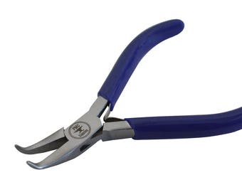 Slim 4-1/2" Bent Chain Nose Blue Jewelry Making Wire Wrapping Pliers - PLR-0101