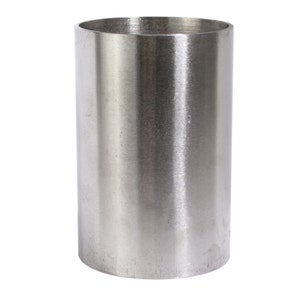 May include: A cylindrical metal container with a brushed finish. The container is silver and has a smooth, seamless appearance. The open top and solid bottom suggest it is designed to hold items. The container is suitable for various uses.