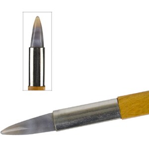 May include: A wooden handled tool with a pointed, clear, agate tip. The tool is used for carving and sculpting.