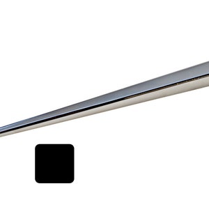 May include: A silver metal mandrel with a tapered tip and a threaded end. The mandrel is used for shaping metal jewelry.