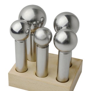 5-Piece Large Dapping Doming Punch Set with Wooden Stand 28 MM to 45 MM Jewelry Making Repair Metal Forming Tool - FORM-0058