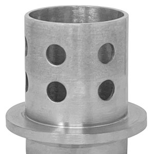 May include: A silver metal cylinder with a round base and four evenly spaced holes. The cylinder is about 2 inches tall and 1 inch in diameter.
