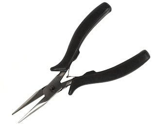 May include: Black handled pliers with silver metal jaws. The pliers are designed for precision work.