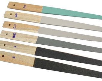 6 Pack 9-1/4" Half Round Sanding Sticks Grits 6/0, 4/0, 3/0, 2/0, 1, 2 Jewelry Making Abrasive Sanding Metal Polishing Tools
