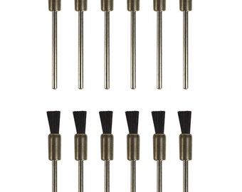 12 Pack Black Stiff Bristle 3/32" Mounted End Brushes Jewelry Making Metal Polishing Rotary Cleaning Tool - BRUS-0018