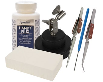 Soldering Essentials Kit: Third Hand Base, Flux Paste, Tweezers, Magnesia Block, and Titanium Soldering Pick KIT-0293