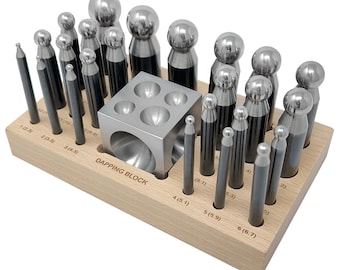 26-Piece Steel Dapping Doming Punch Block Set - 2.3 MM to 25 MM