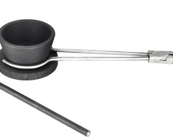 Graphite Crucible Torch Cup with Base Stainless Steel Tongs Graphite Stir Rod Set to Melt Gold Silver Copper Jewelry Making Kit - KIT-0026