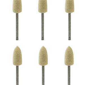 Set of 6 Mounted Size C Bullet Felt Buffs on Mandrels 3/32&quot; Shank Jewelry Rotary Polishing Tool - POL-0099