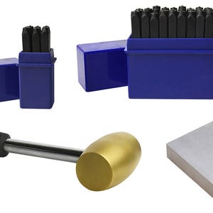 4 mm 5/32&quot; 36 Piece Steel Alphabet/Letter Number Stamp Set 1 Lb Brass Mallet Steel Bench Block Jewelry Making Metal Stamping Kit - KIT-0124