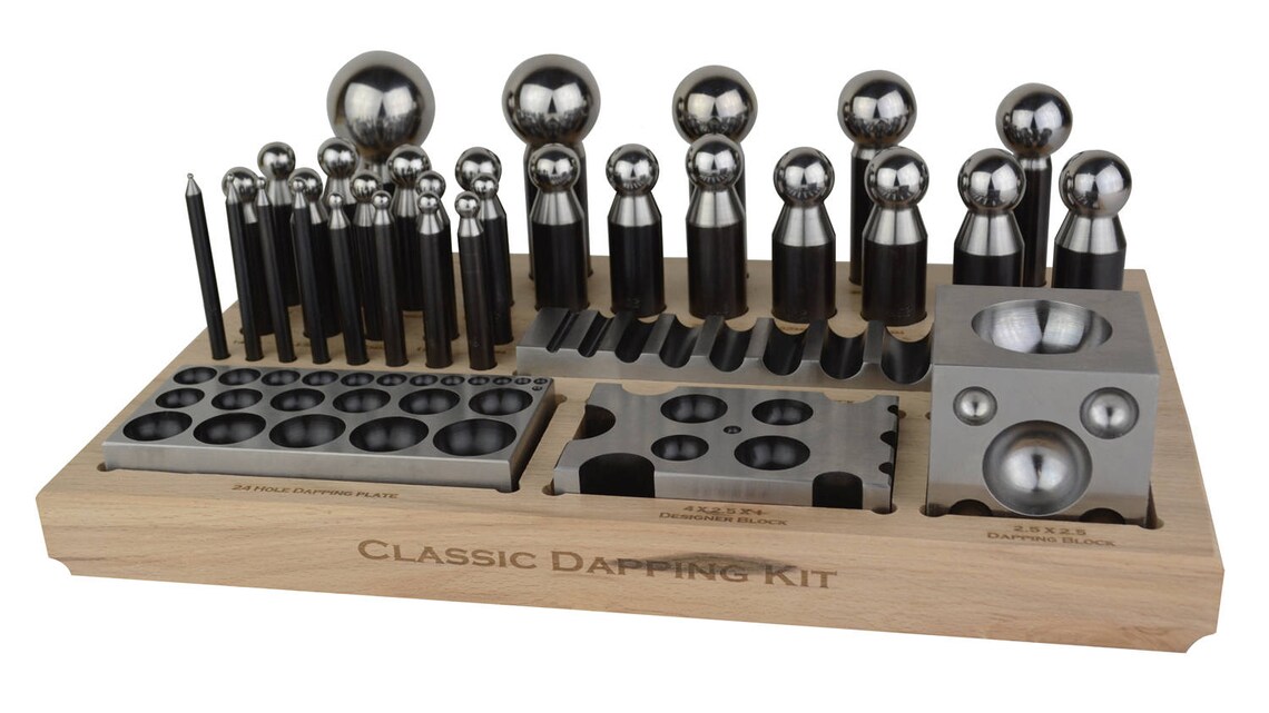 20-Piece Large Steel Dapping Set For Metal Work - Punches & Block 3mm To 38mm By JTS
