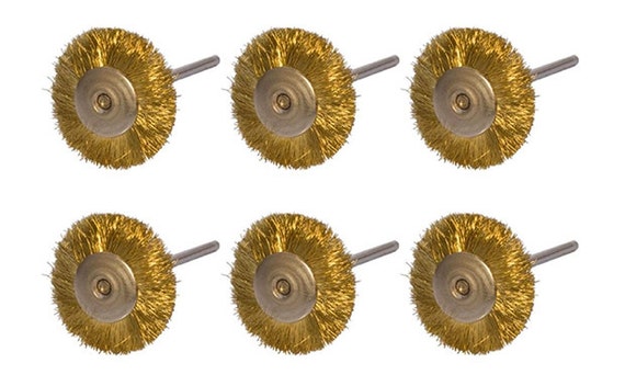 Set of 6 Mounted Brass Wire Wheel Brushes W/ 3/32 Mandrel Jewelry
