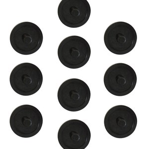 May include: Ten black round furniture feet with a screw in the center.