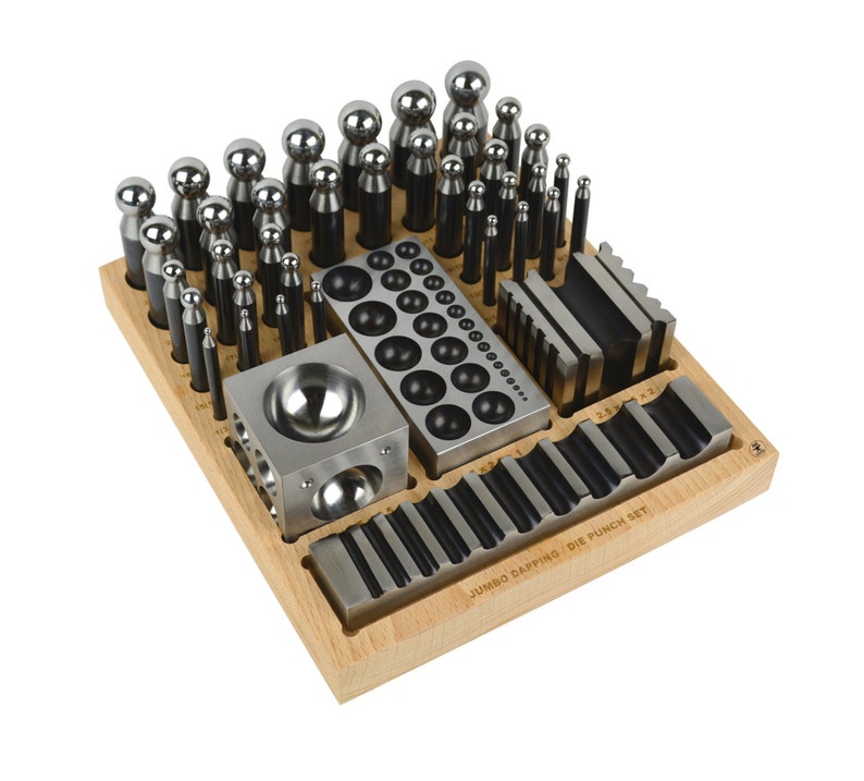 Dapping Set Base Complete Steel Dapping Doming Punch Set With Wooden Block Base Tool for ...